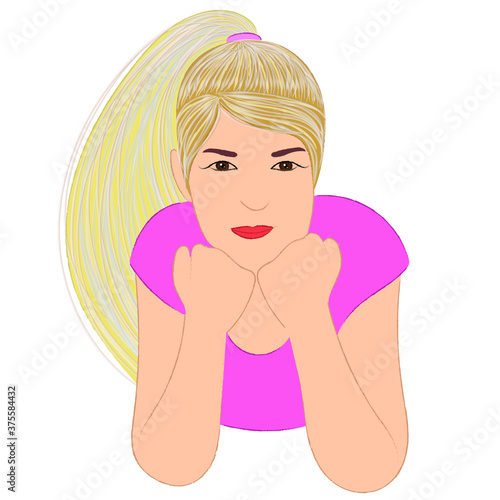 Portrait of a dreamy girl with a ponytail hairstyle