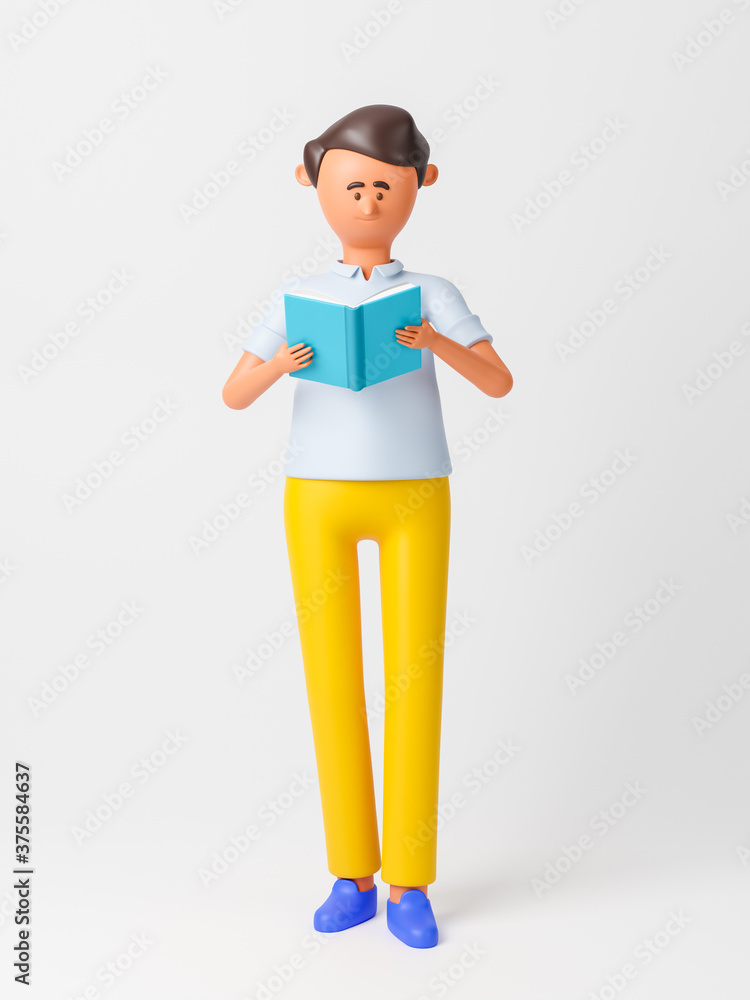 Cartoon character man reading a book. 3d rendering Cartoon character man reading a book. 3d rendering