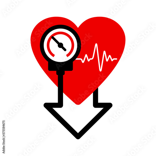 Lowering blood pressure emblem for cardio pills for hypertension disease - isolated vector icon