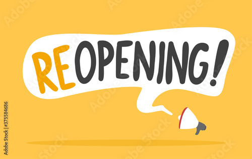 Megaphone with reopening message background.Vector reopening message illustration from message background  collection.