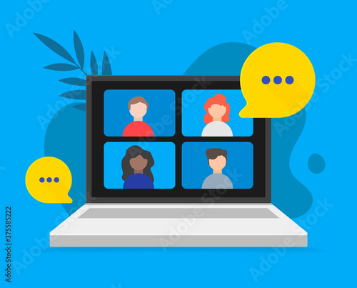 Video teleconference and remote online meeting concept. Vector flat person illustration.
