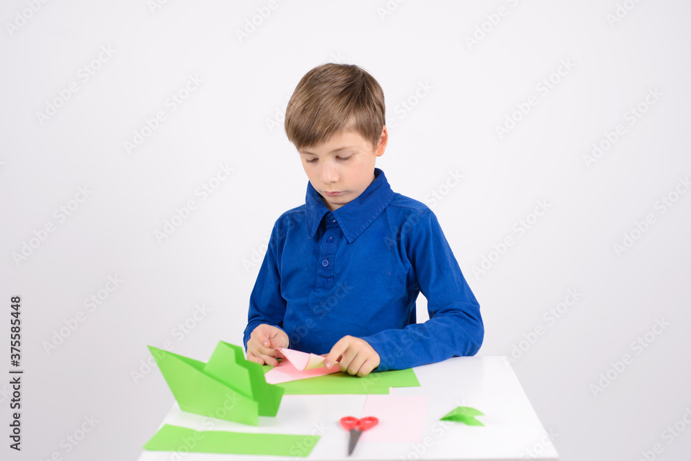 origami: the Boy stares at the finished product - paper crafts origami: the Boy stares at the finished product - paper crafts