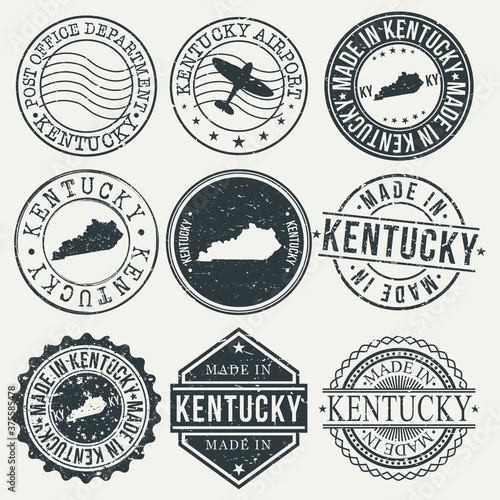Kentucky Set of Stamps. Travel Stamp. Made In Product. Design Seals Old Style Insignia.