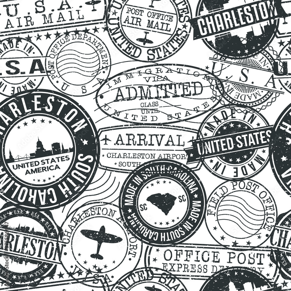 Charleston South Dakota Stamps. City Stamp Vector Art. Postal Passport Travel. Design Set Pattern.