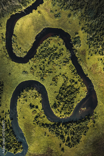 Aerial view of the river bend