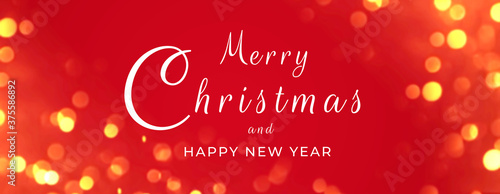 Banner, Merry Christmas composition, gifts on red background
