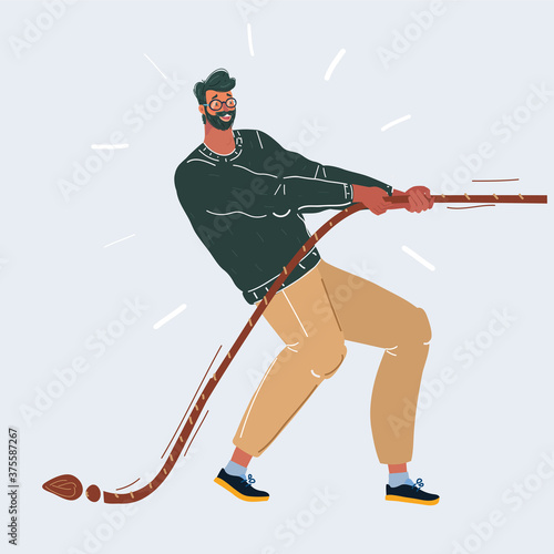 Vector illustration of man pulling a rope isolated on white background
