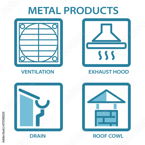 Metal products for the home. Icons set
