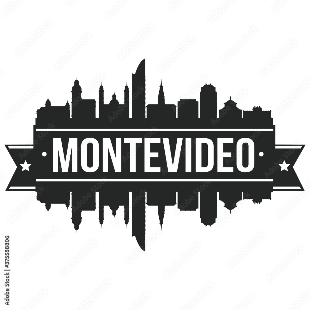 Montevideo Uruguay, Skyline Silhouette Design City Vector Art Stencil.