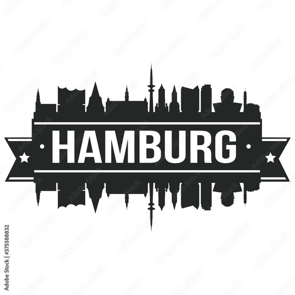 Hamburg Germany, Skyline Silhouette Design City Vector Art Stencil.