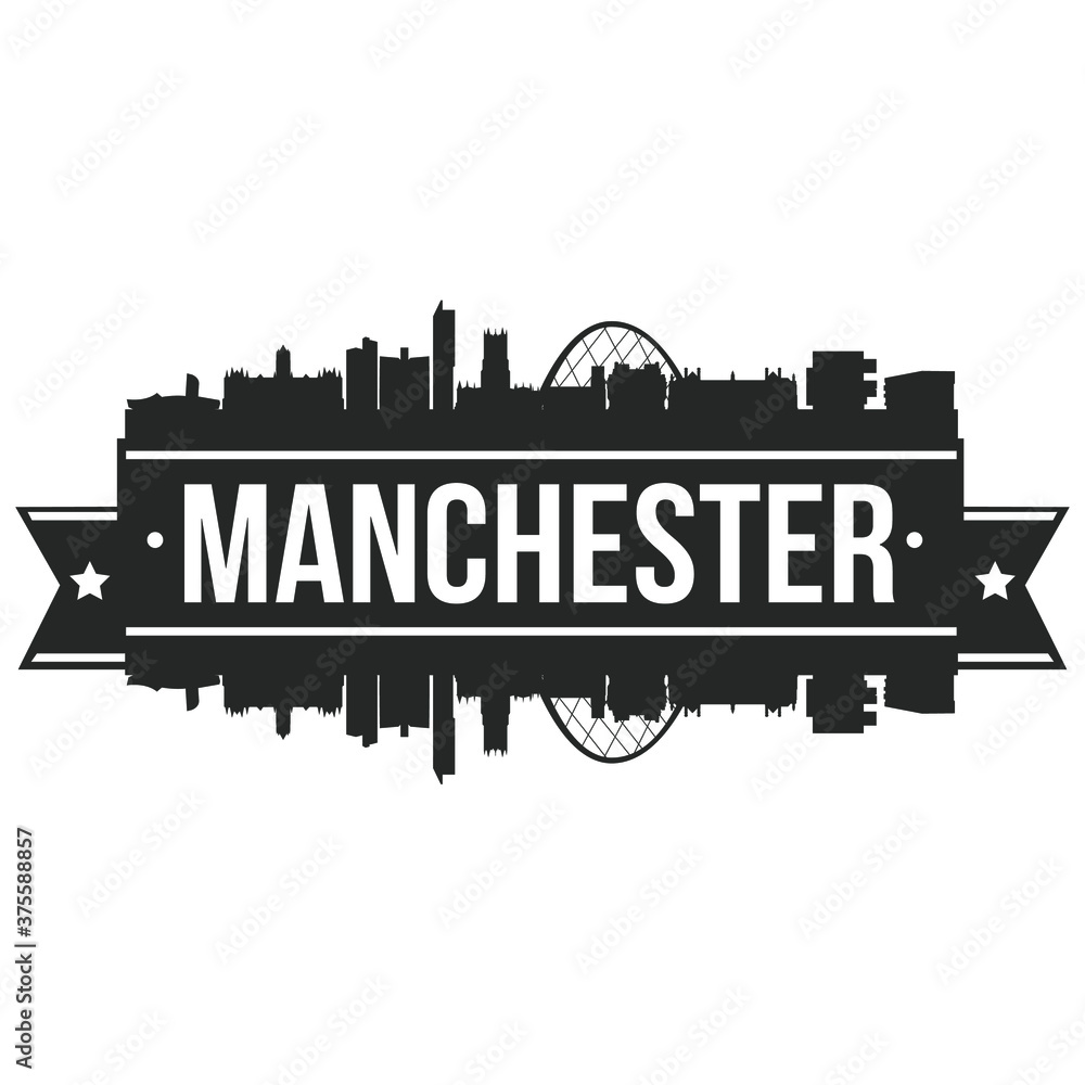Manchester UK, Skyline Silhouette Design City Vector Art.
