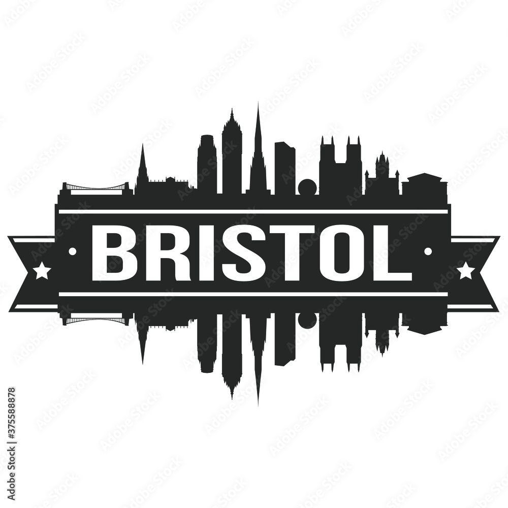 Bristol UK, Skyline Silhouette Design City Vector Art Landmark Stencil.