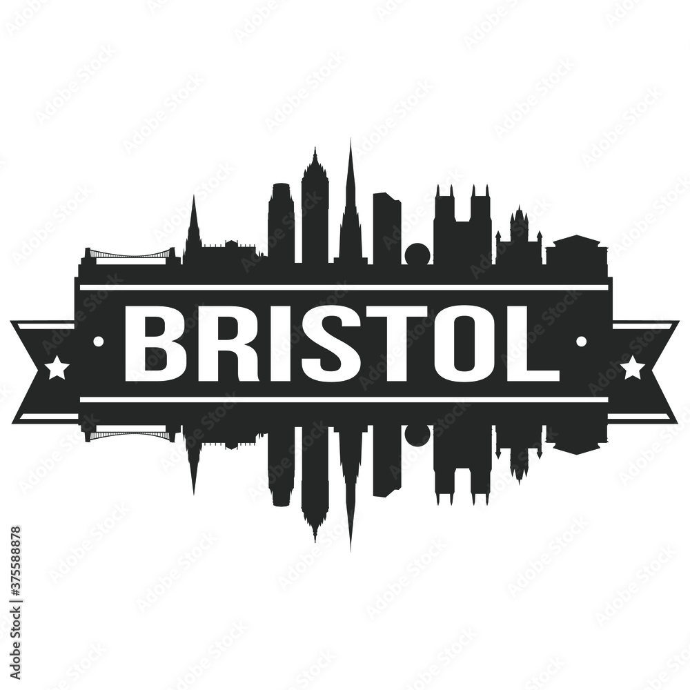 Obraz premium Bristol UK, Skyline Silhouette Design City Vector Art Landmark Stencil.