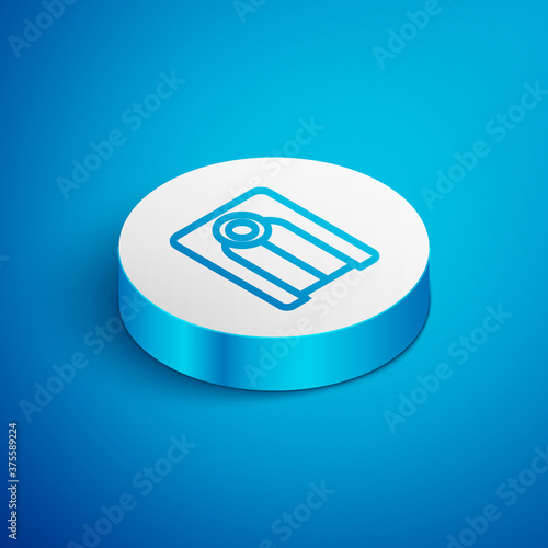 Isometric line Dentures model icon isolated on blue background. Dental concept. White circle button. Vector.