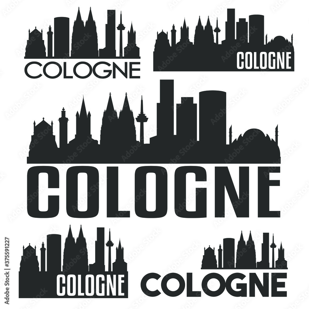 Cologne Germany Flat Icon Skyline Vector Silhouette Design Set Logo.