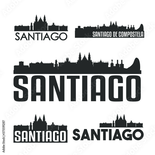 Print op canvas Santiago de Compostela Spain Flat Icon Skyline Vector Silhouette Design Set