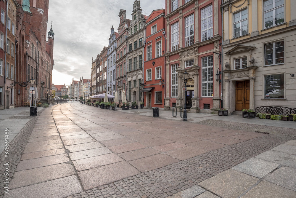 Dlugi Targ street, most attractive and pedestrianized street, lined with old, picturesque, colorful and rebuilt (after WWII) houses, once residences of wealthy citizens, Main City, Gdansk, Poland.