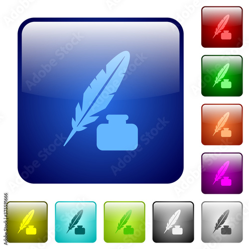Feather and ink bottle color square buttons