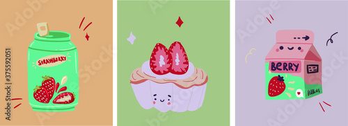 cupcake with strawberry kawaii design