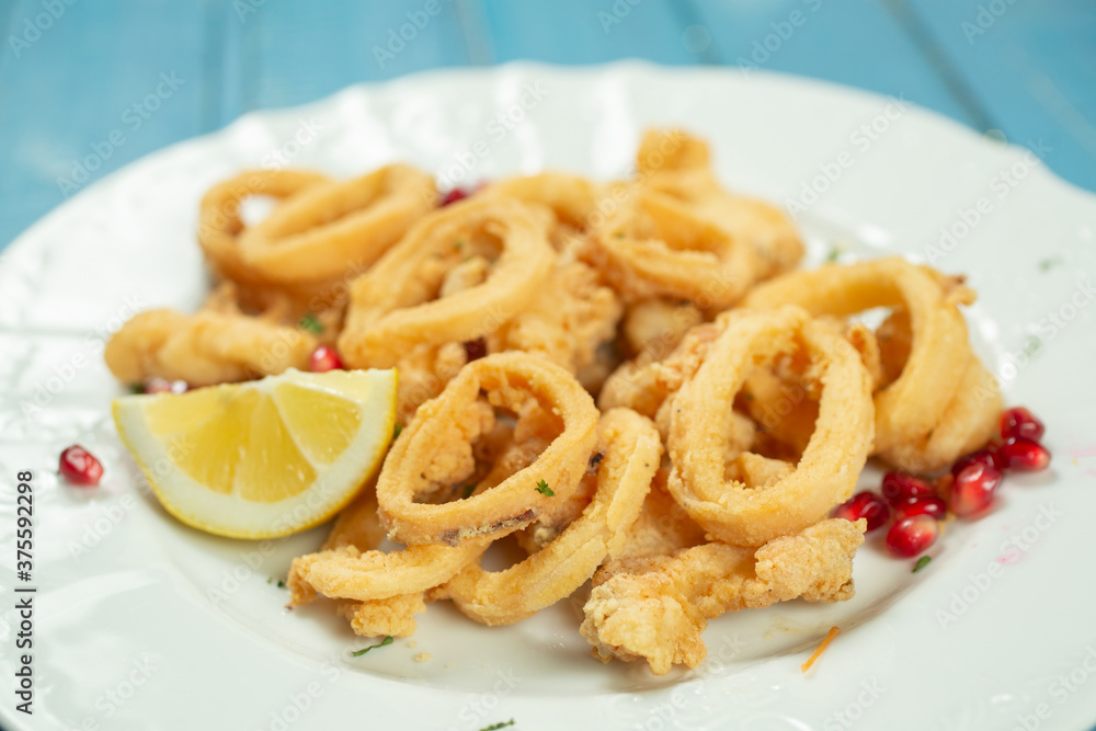 Crisp fried golden squid rings Crisp fried golden squid rings