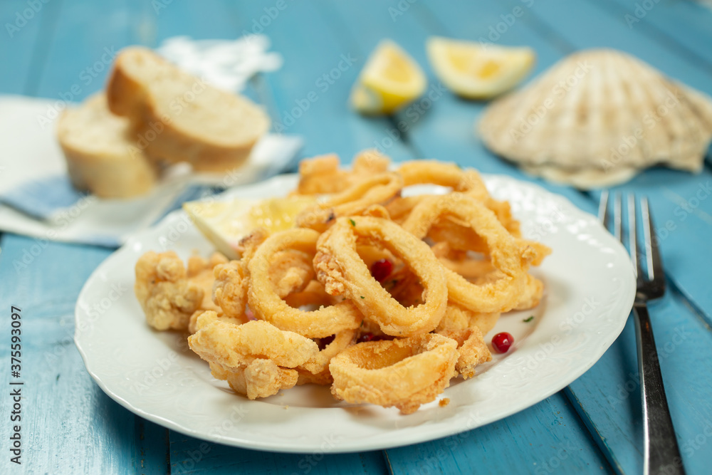 Crisp fried golden squid rings Crisp fried golden squid rings