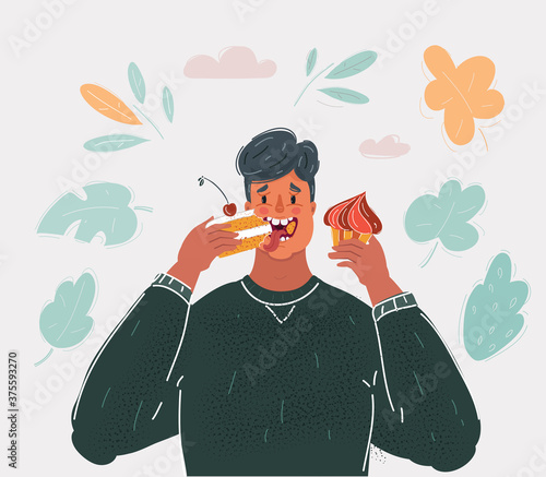 Vector illustration of Man Eating Cakecs