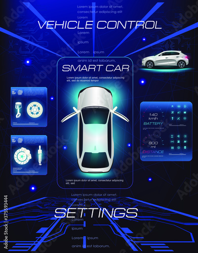 City car auto service. Configuring the electronics parameters of the entire vehicle on holographic digital user interface HUD. Diagnostics and testing of parameters and all devices of the car, trouble