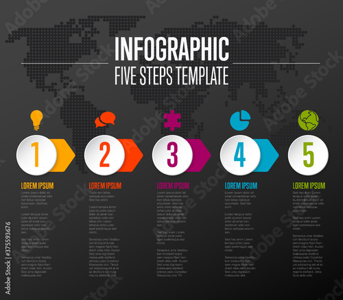 Five simple color steps process infographic template