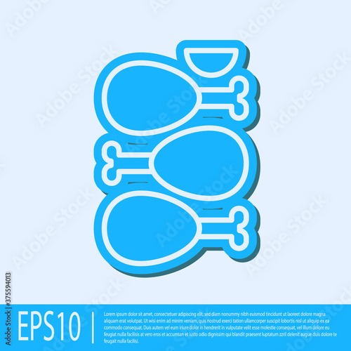 Blue line Indian traditional food Tandoori chicken icon isolated on grey background. Vector.