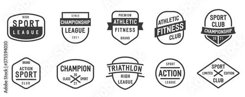 Collection of banner, logo, badge or label in retro vintage style. Graphic elements different forms. Minimalistic vector objects template for branding sport, fitness club, championship events.
