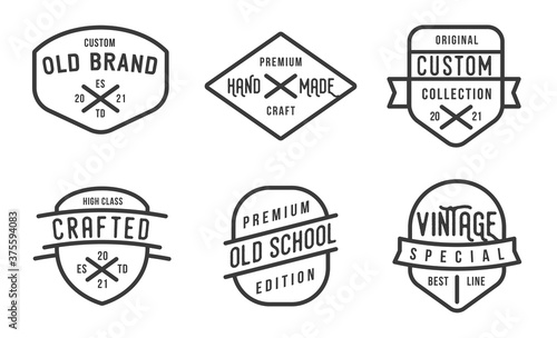 Collection of banner, logo, badge or label in retro vintage style. Graphic elements different forms. Minimalistic vector objects template for branding craft, hand made, custom products.