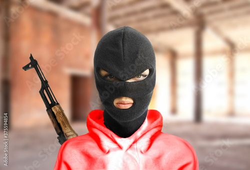 Принти на полотні dangerous aggressive female Soldier terrorist rebel riot Warrior lady girl soldi