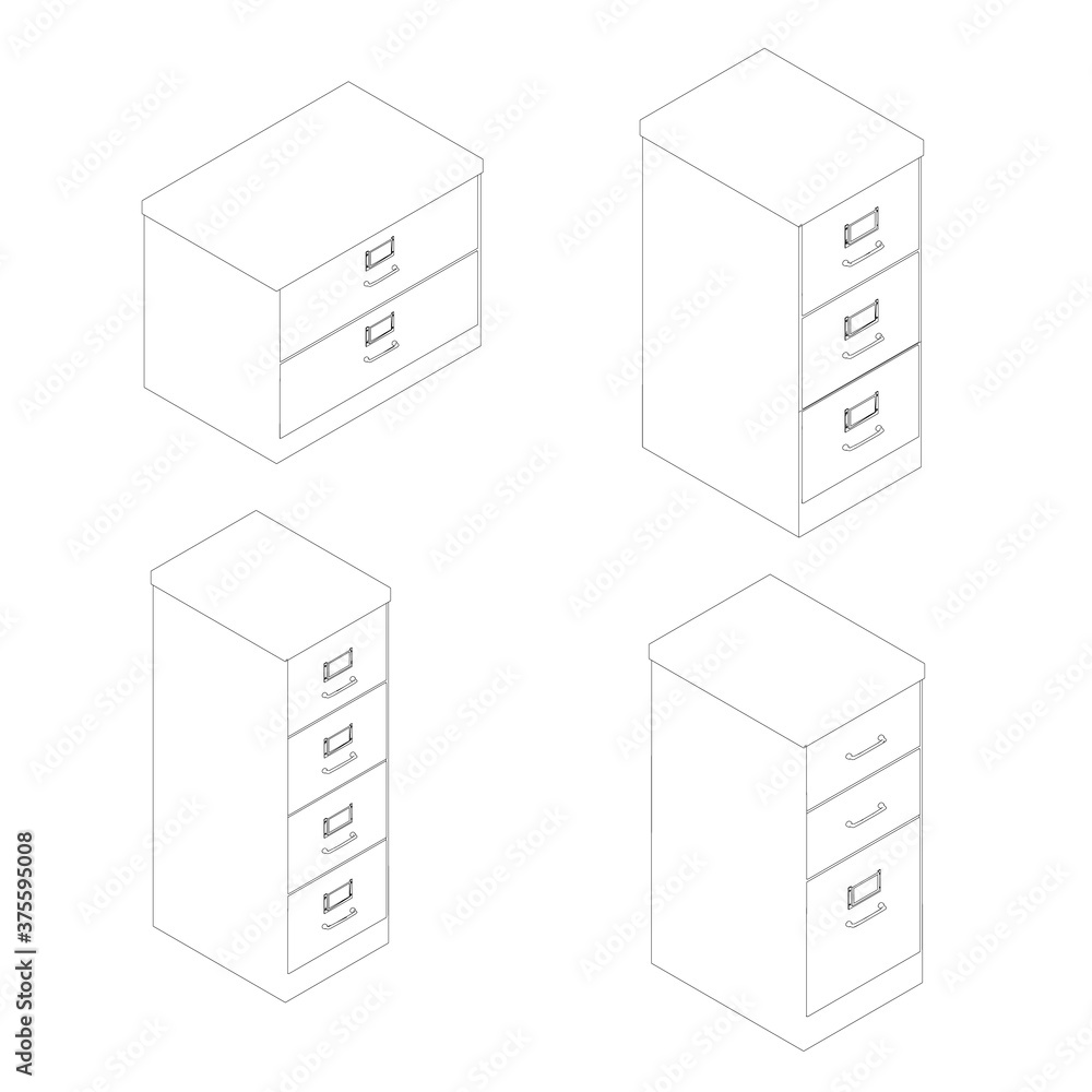 Naklejka premium Set with outline office filing cabinets. Isometric view. Vector illustration