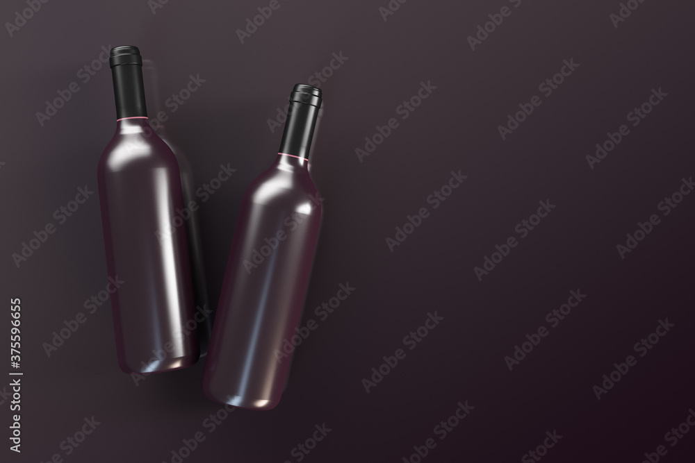 Naklejka premium Two bottles of wine are on the table. View from above. Copy space.