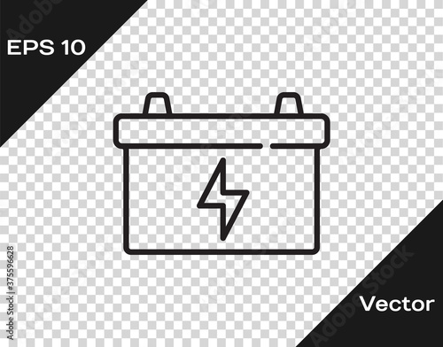 Black line Car battery icon isolated on transparent background. Accumulator battery energy power and electricity accumulator battery. Vector.
