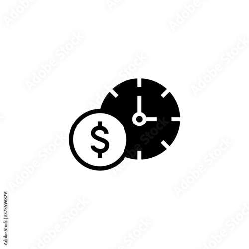Time is money Icon in black flat glyph, filled style isolated on white background