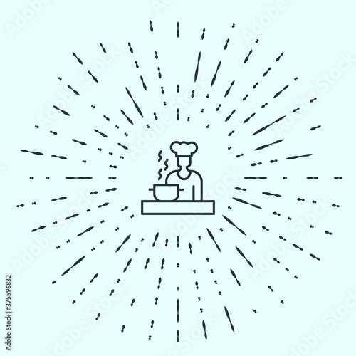 Black line Spanish cook icon isolated on grey background. Abstract circle random dots. Vector.