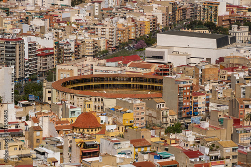 Detailed view of the Plaza de Toros, from the top of the Castle of the city of Alicante