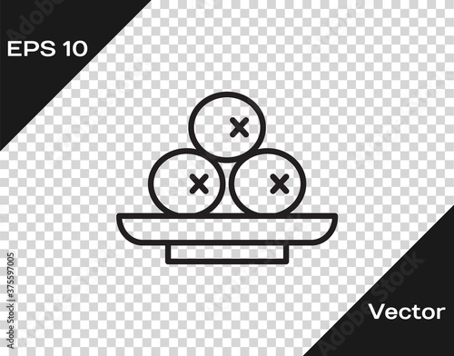 Black line Olives on plate icon isolated on transparent background. Vector.
