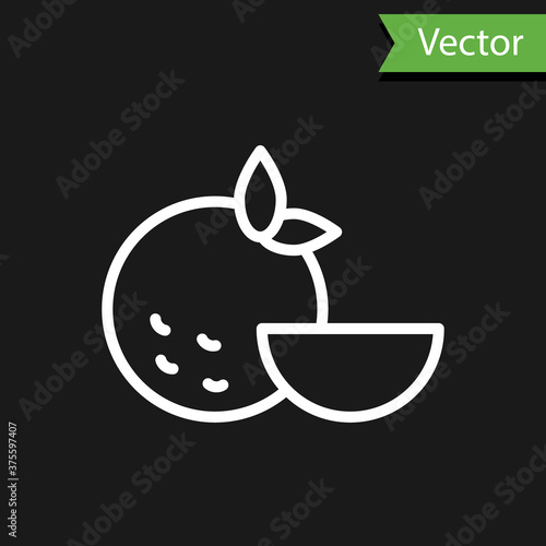 White line Orange fruit icon isolated on black background. Vector.