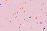 Colorful confetti star scattered on pastel background.