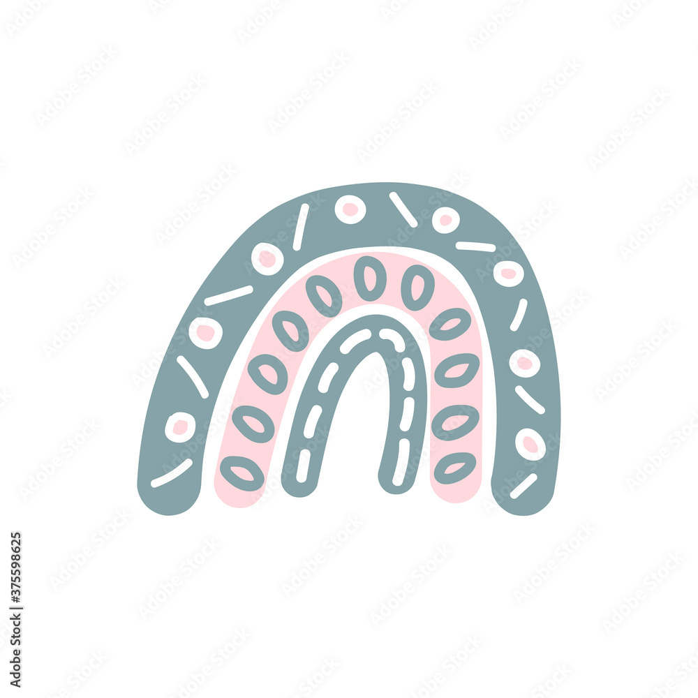 Adorable rainbow clipart in trendy Scandinavian style. Funny, cute, hygge illustration for poster, textile, decoration kids playroom or greeting card. Hand drawn doodle element. Vector illustration. Adorable rainbow clipart in trendy Scandinavian style. Funny, cute, hygge illustration for poster, textile, decoration kids playroom or greeting card. Hand drawn doodle element. Vector illustration.