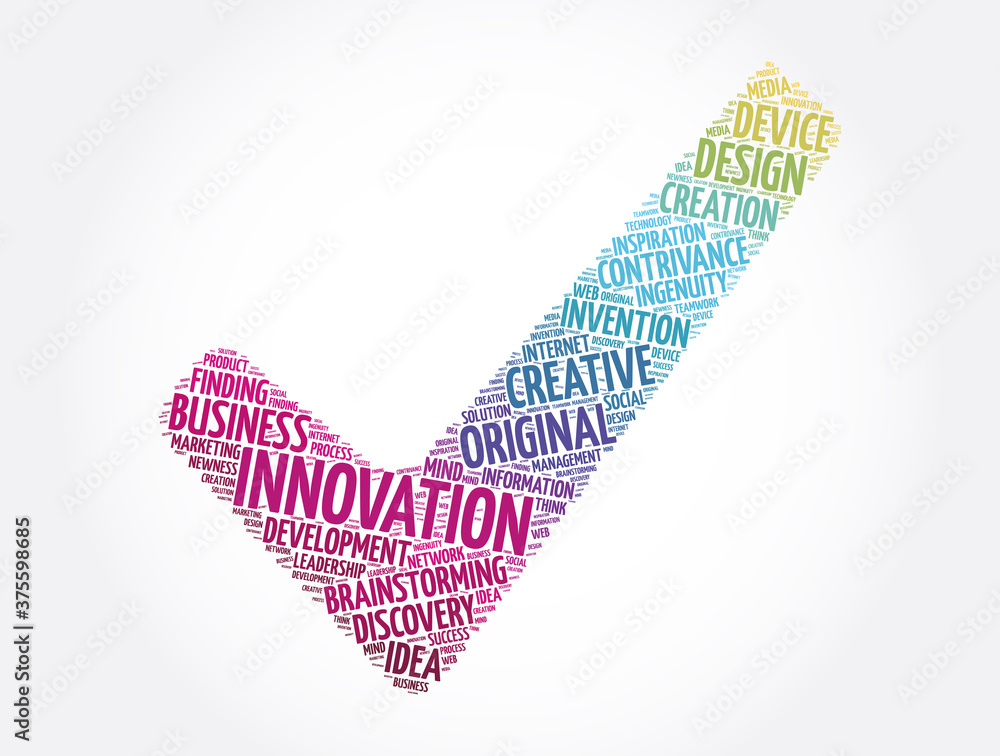 Innovation check mark word cloud collage, business concept background Innovation check mark word cloud collage, business concept background
