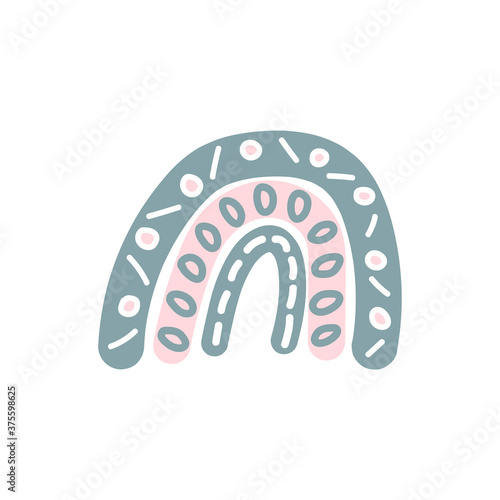 Adorable rainbow clipart in trendy Scandinavian style. Funny, cute, hygge illustration for poster, textile, decoration kids playroom or greeting card. Hand drawn doodle element. Vector illustration.