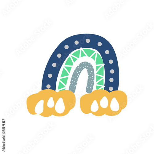 Adorable rainbow clipart in trendy Scandinavian style. Funny, cute, hygge illustration for poster, textile, decoration kids playroom or greeting card. Hand drawn doodle element. Vector illustration.