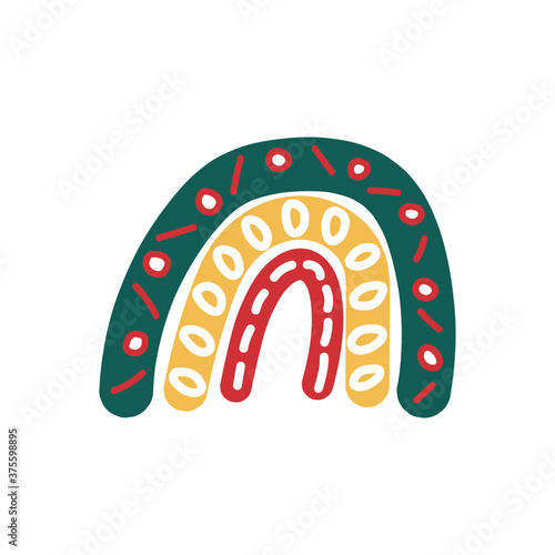 Adorable rainbow clipart in trendy Scandinavian style. Funny, cute, hygge illustration for poster, textile, decoration kids playroom or greeting card. Hand drawn doodle element. Vector illustration.