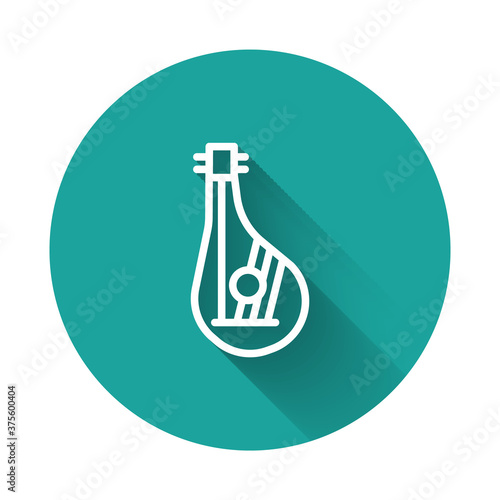 White line Ukrainian traditional musical instrument bandura icon isolated with long shadow. Green circle button. Vector.