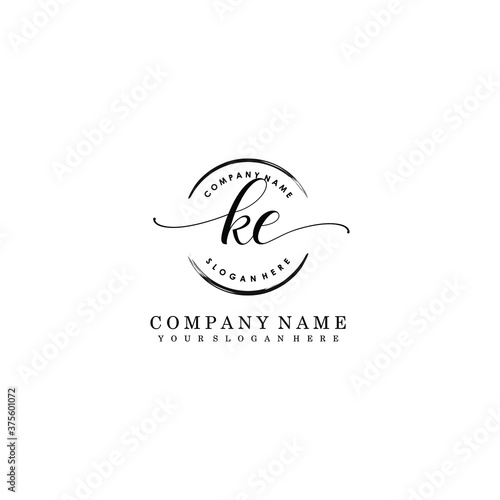 KE Initial handwriting logo template vector  