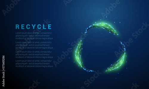 Low poly abstract green leafs in circle