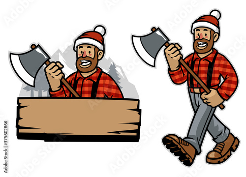 cartoon happy lumberjack worker